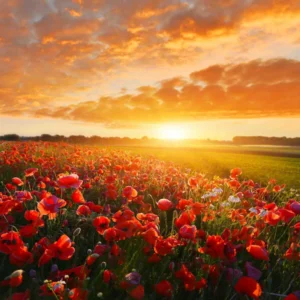 Wandverkleidung Wohnzimmer-Malerein: Sonnenuntergang über Mohnfeld