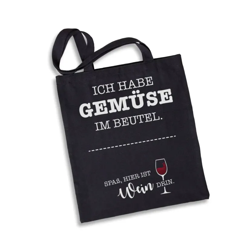 Bild: Baumwolltasche - Ich habe Gemüse im Beutel. Spaß, hier ist Wein drin..