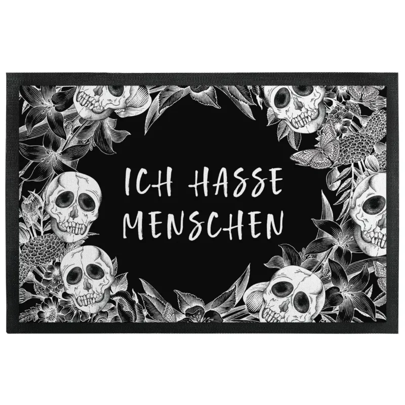 Bild: Fußmatte mit Gummilippe - Ich hasse Menschen - Totenkopf.