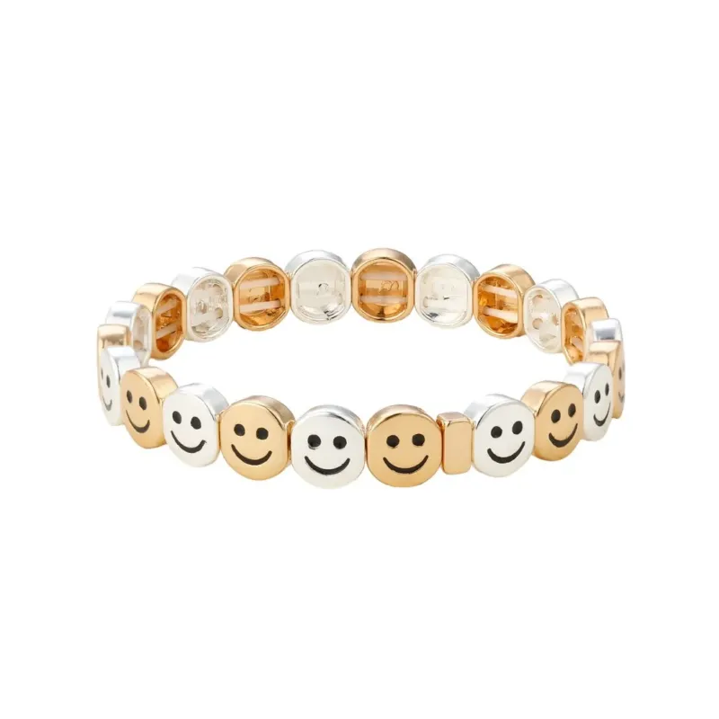 Elastisches Damen Armband 'Alloy Smiley' silber/gold