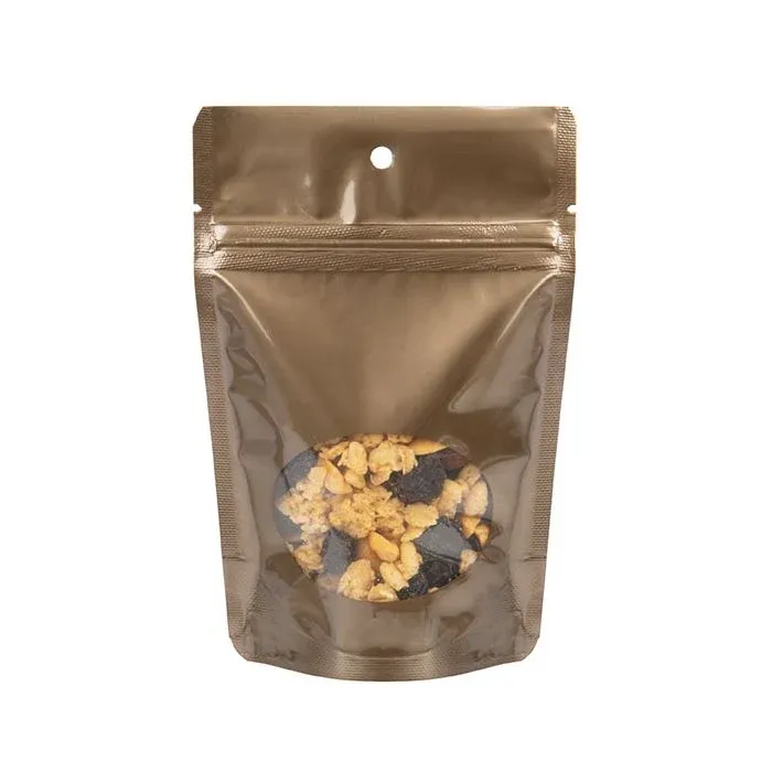 Stand Up Pouches Bronze with oval Window 10x6x15cm with Hang Hole